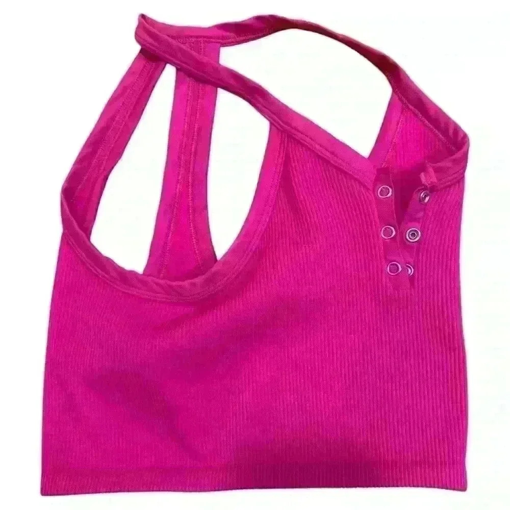 Free People Movement Magenta Free Throw Henley Crop Tank Size Small - Picture 9 of 9